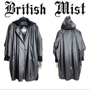 NWT Sigrid Olsen Metallic Charcoal Oversized Hooded Raincoat Poncho Jacket OSFA